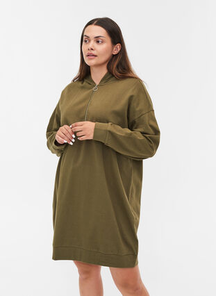 Robe pull avec capuche et fermeture éclair, Ivy Green, Model image number 0