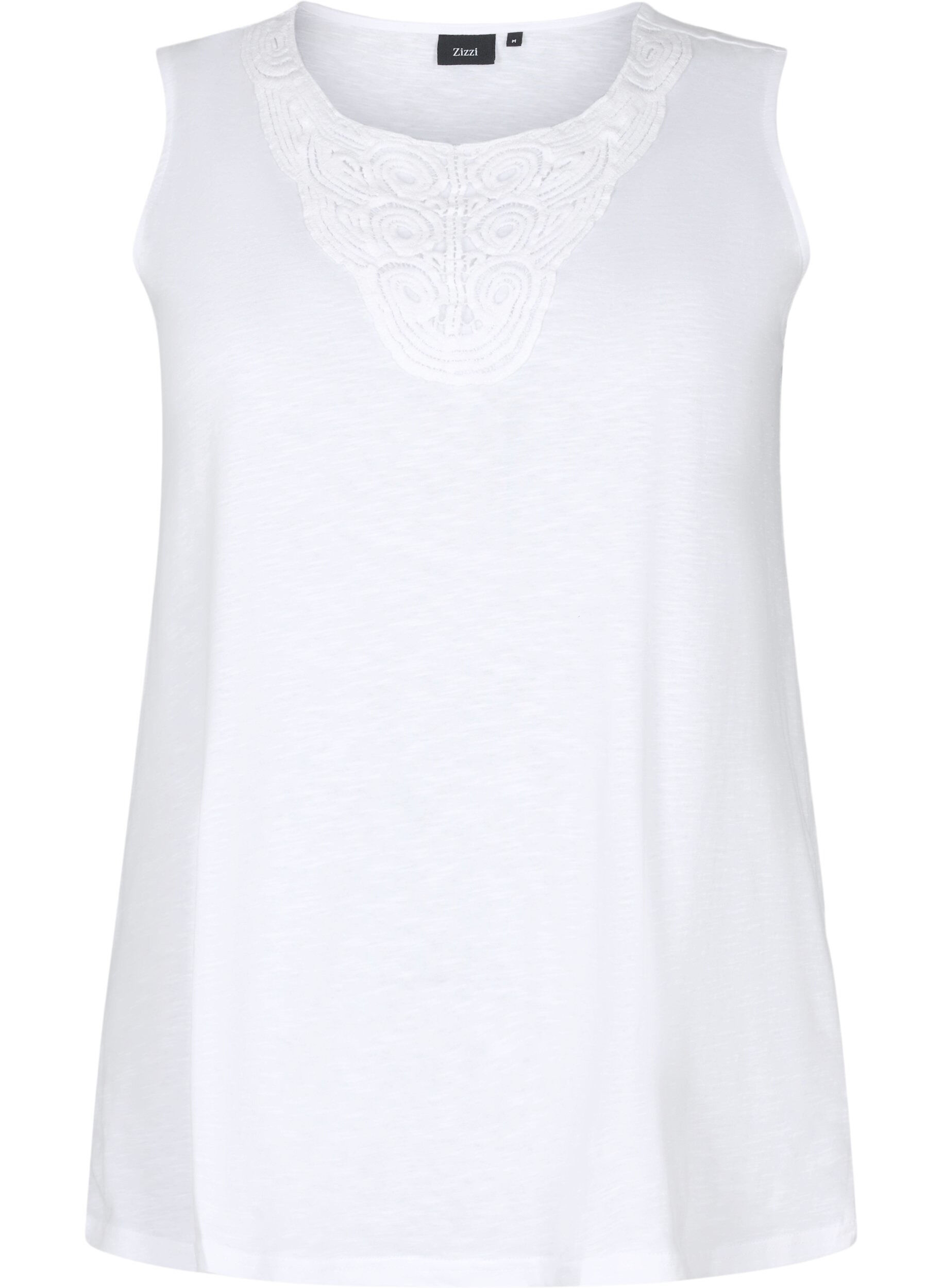Zizzi	 Mouwloze top in katoen, Bright White, Packshot image number 0