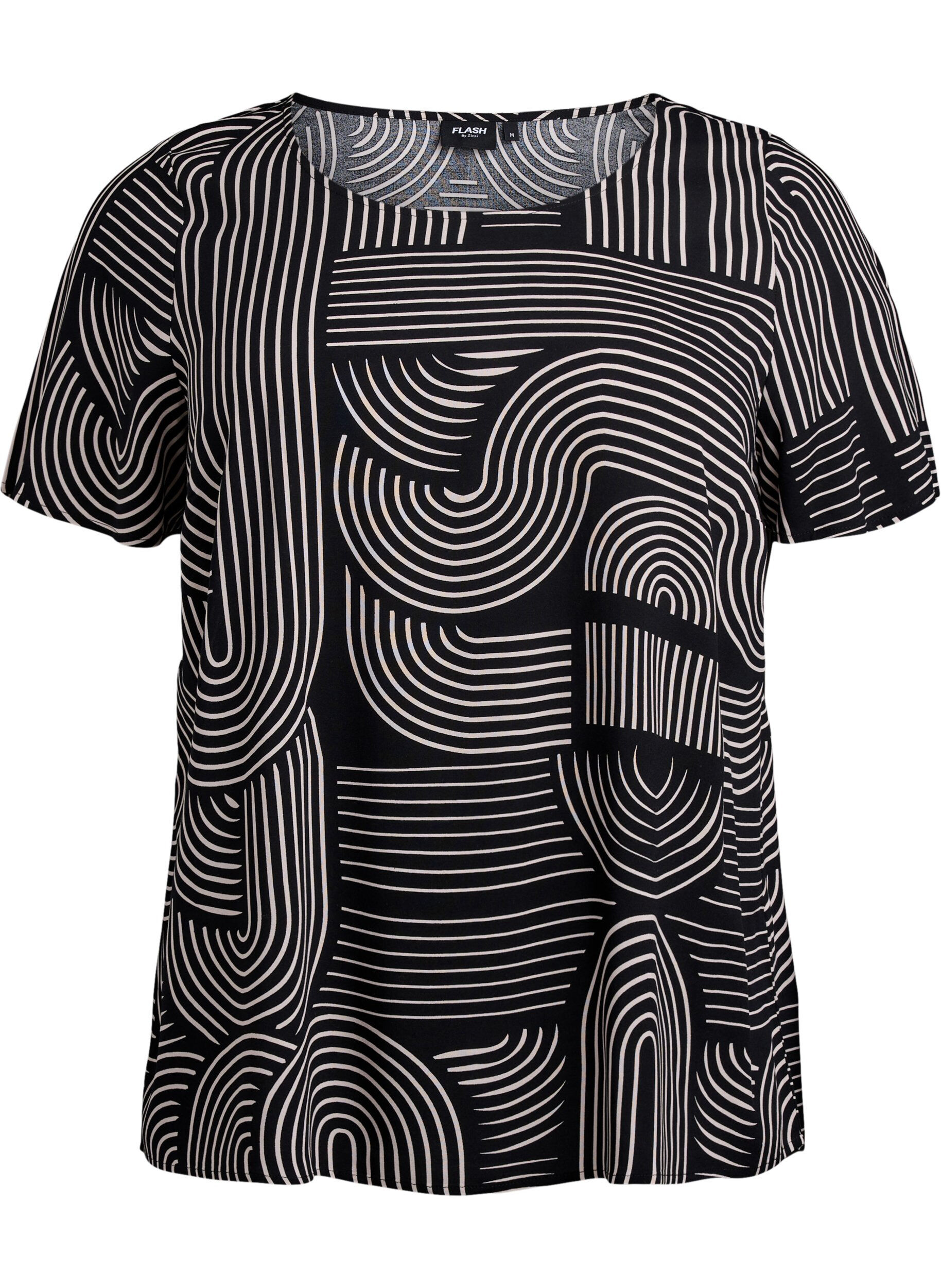 ZizziChemisier &agrave; manches courtes en viscose avec imprim&eacute;, Noir, Packshot image number 0