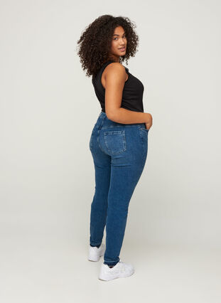 Super slim fit Amy jeans met onafgewerkte randen, Blue denim, Model image number 1