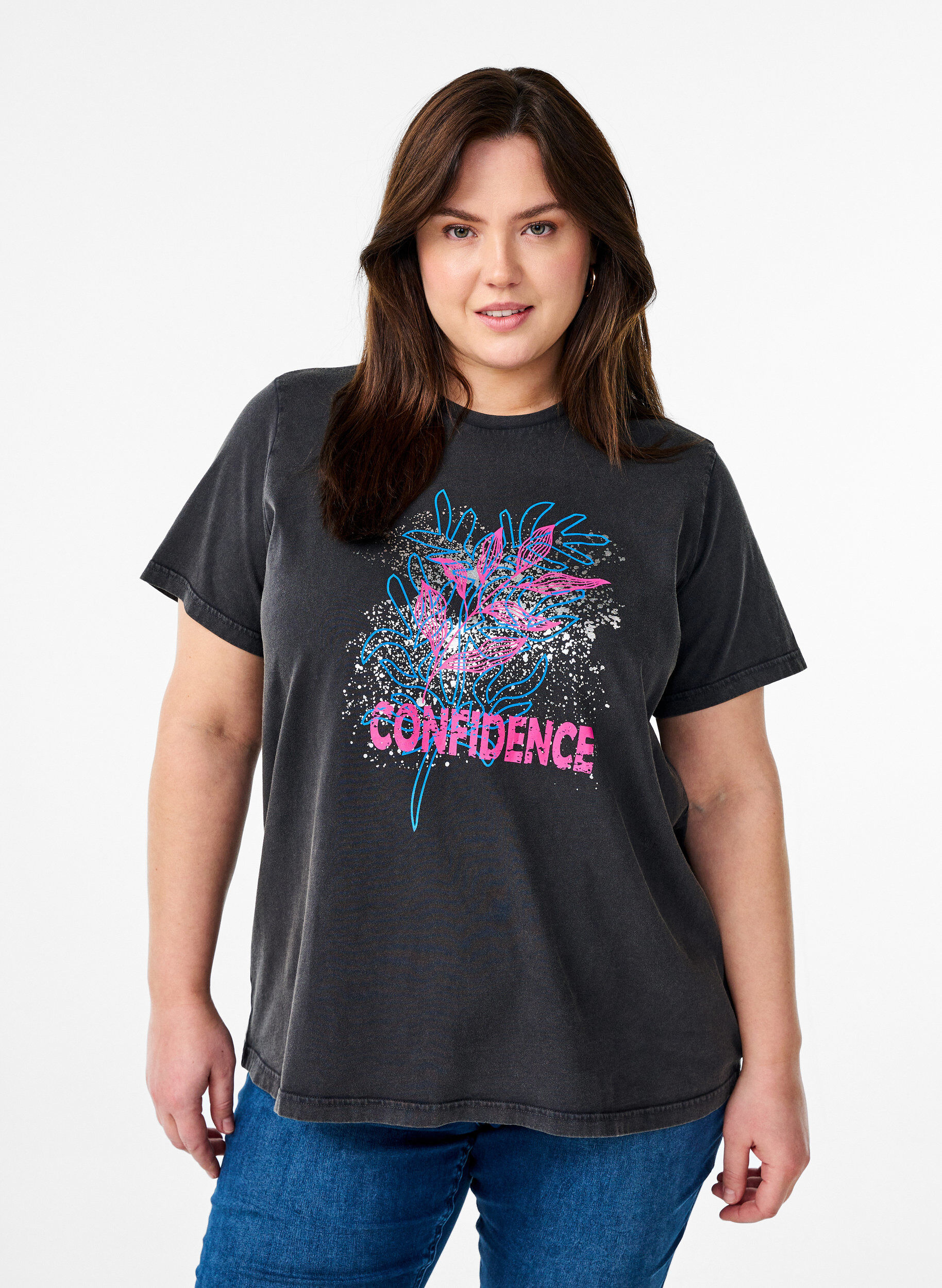 ZizziT-shirt in biologisch katoen met een coole print, Grijs, Model image number 0