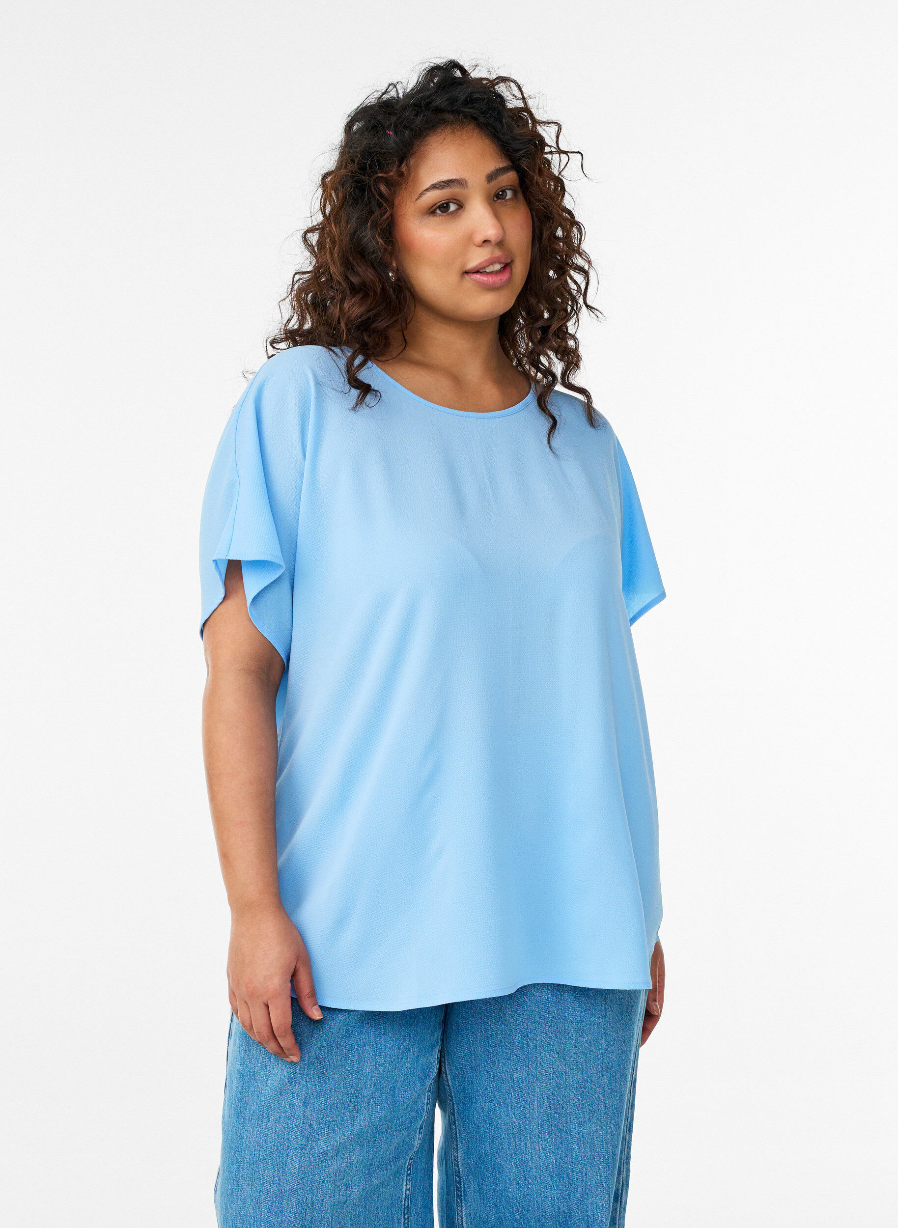 ZizziBlouse &agrave; manches courtes et encolure ronde, Bleu, Model image number 0