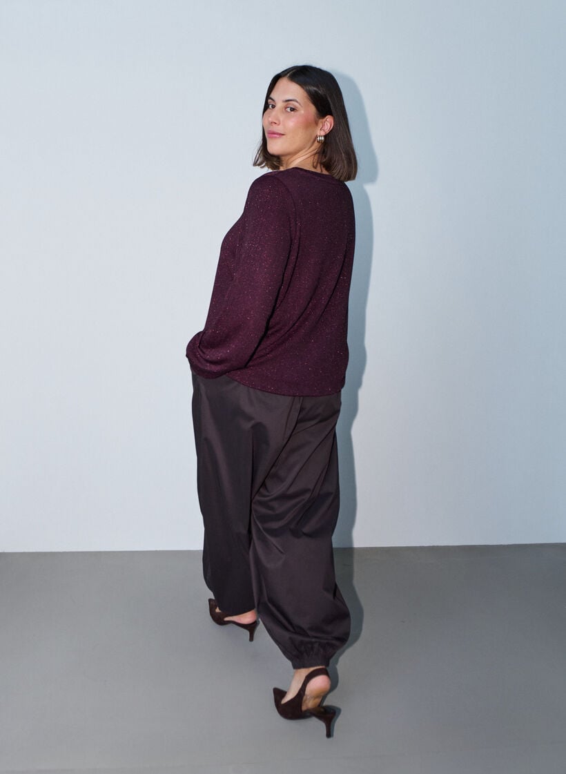Blouse met verticale structuur en glitterdraad, Rood, Model image number 2