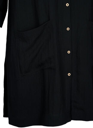 Chemise longue en viscose avec poches et manches 3/4, Black, Packshot image number 3