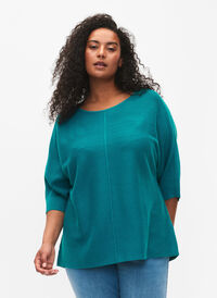 Gebreide blouse met 3/4 mouwen, Deep Lake, Model