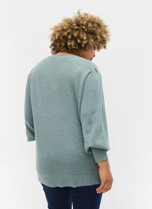 Cardigan en tricot à manches bouffantes, Sagebrush Green Mel, Model image number 1