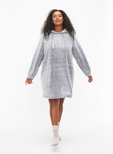 Chemise de nuit douce avec capuche, Grey Melange, Model image number 2