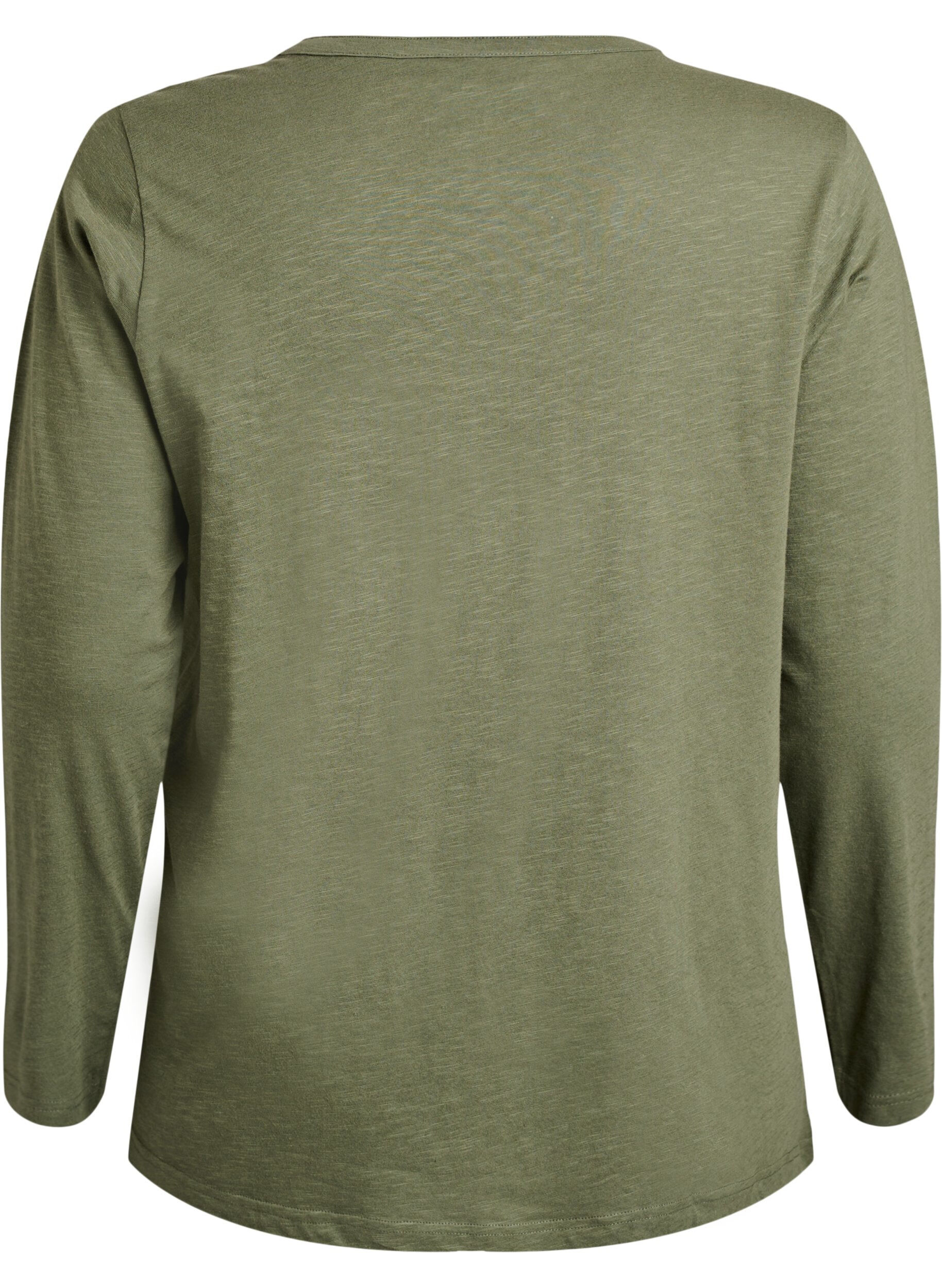 ZizziT-shirt met lange mouwen, V-hals en knopen, Groen, Packshot image number 1