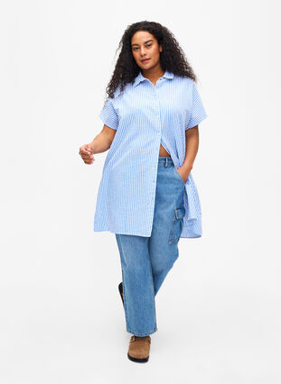 Chemise longue à rayures en coton, Light Blue Stripe, Model image number 2