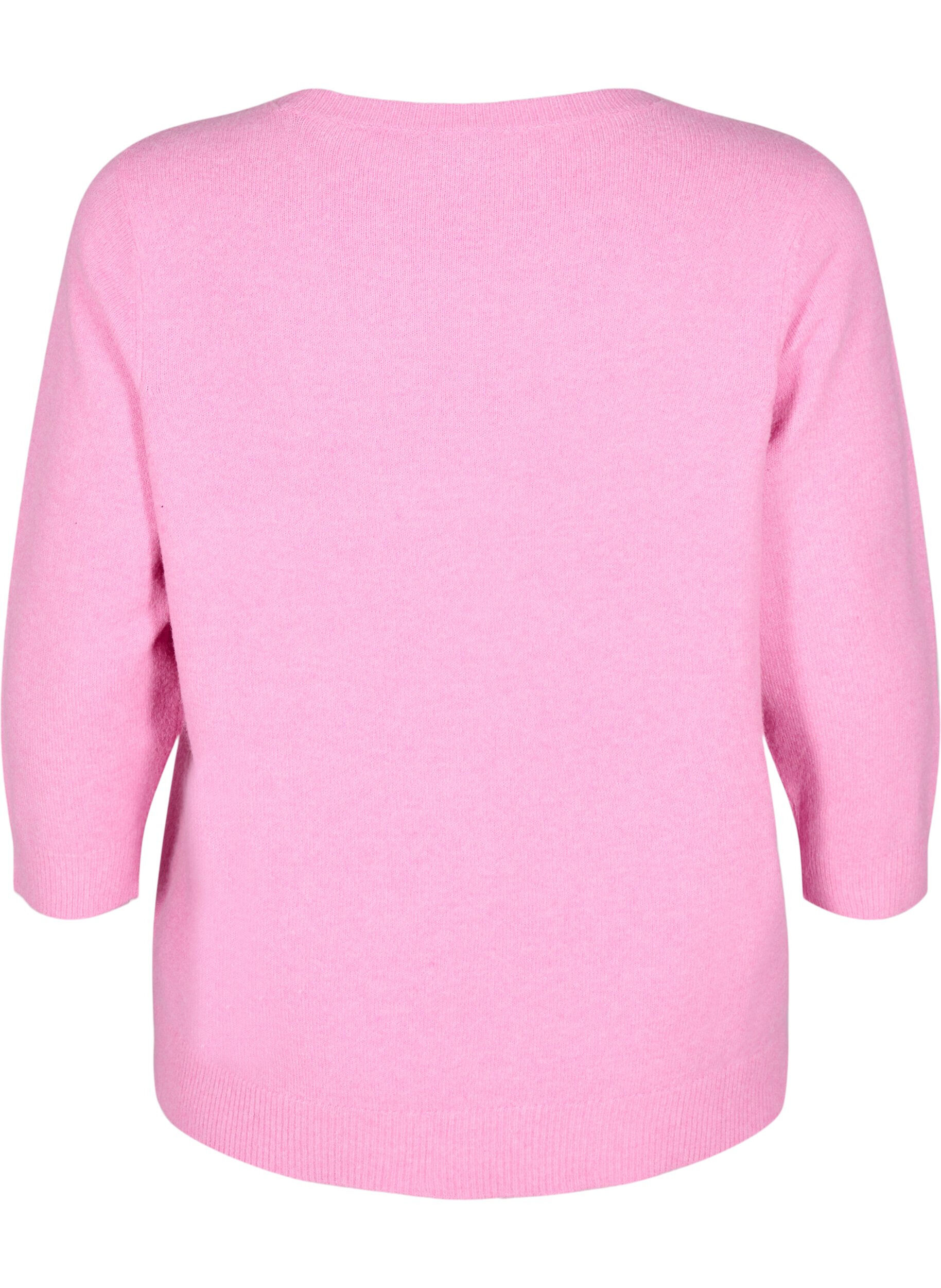 ZizziGebreide blouse met bloemen en 3/4 mouwen, Begonia Pink Mel., Packshot image number 1