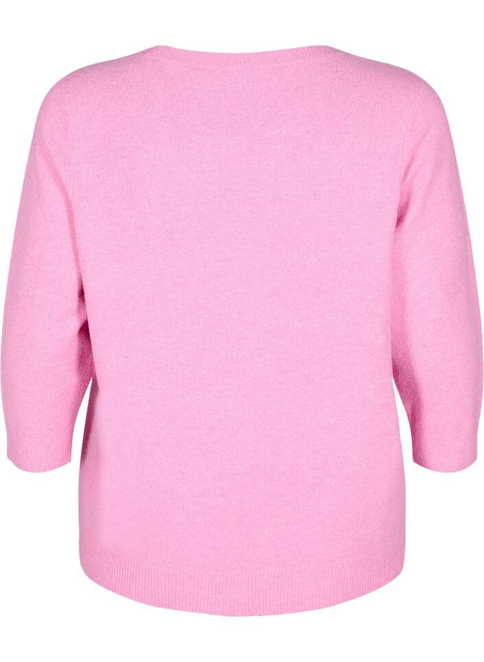 Gebreide blouse met bloemen en 3/4 mouwen, Begonia Pink Mel., Packshot image number 1