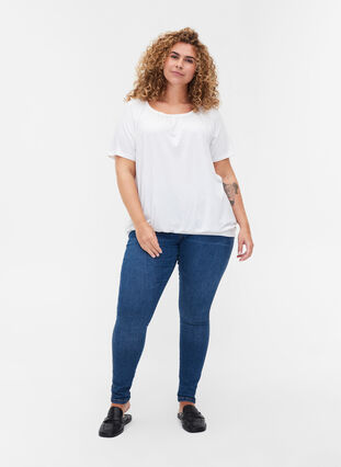 T-shirt à manches courtes en viscose avec élastique, Bright White, Model image number 2