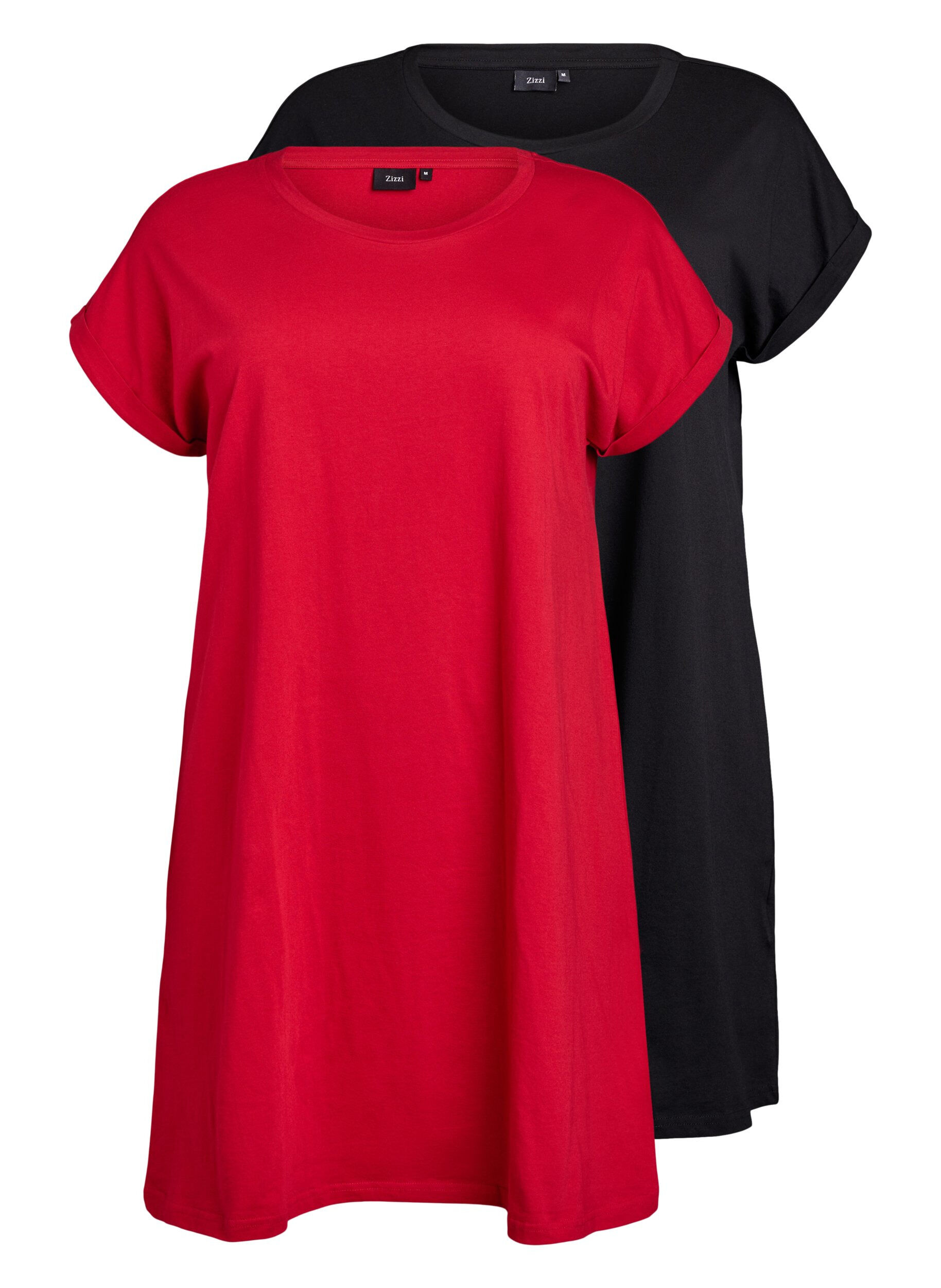 Zizzi2-pack T-shirtjurk met korte mouwen, Rood, Packshot image number 0