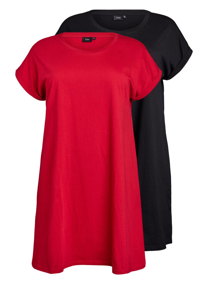 2-pack T-shirtjurk met korte mouwen, Rood, Packshot image number 0