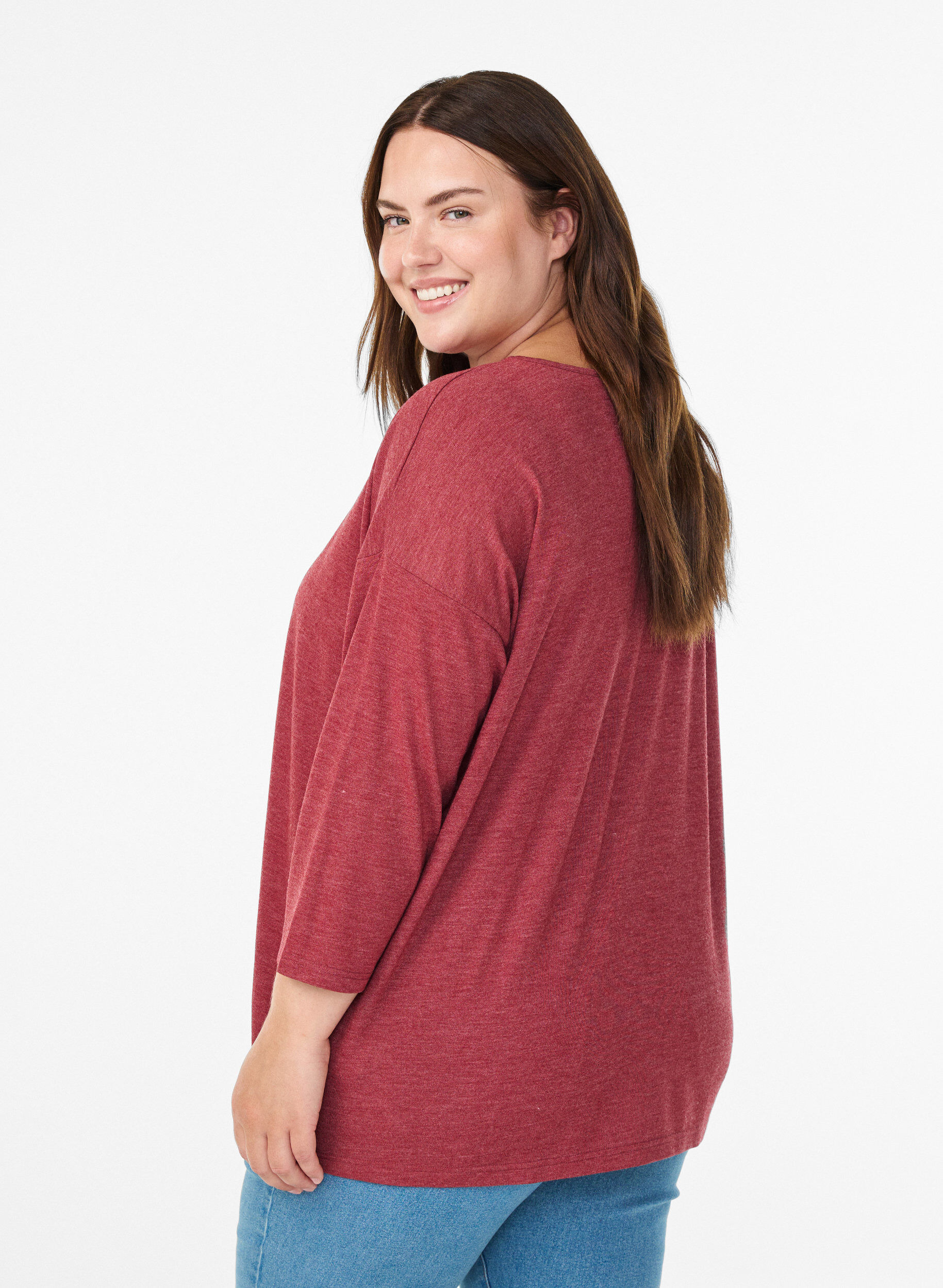 ZizziJersey blouse met 3/4 mouwen, Rood, Model image number 2