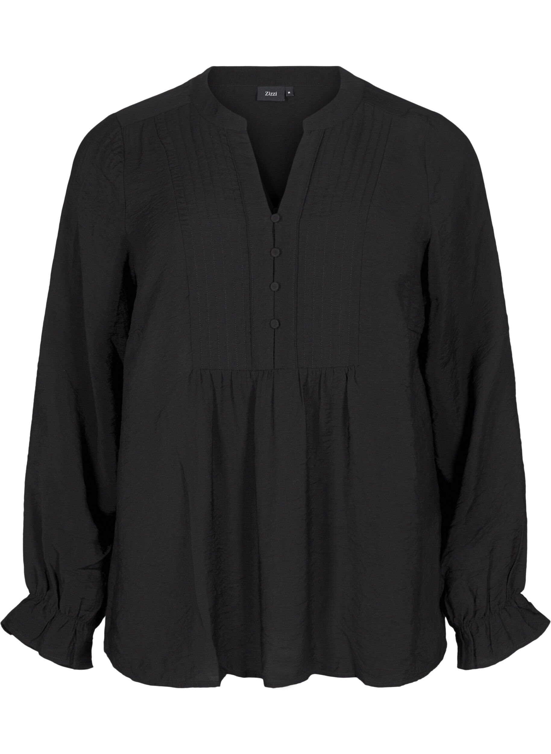 ZizziBlouse met lange mouwen en een V-hals, Black, Packshot image number 0