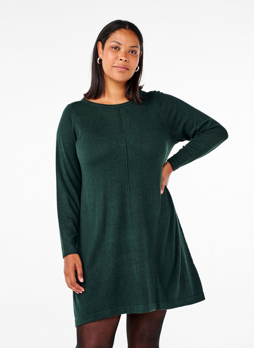 Robes tricot&eacute;es en m&eacute;lange coton-viscose, Vert, Model image number 0