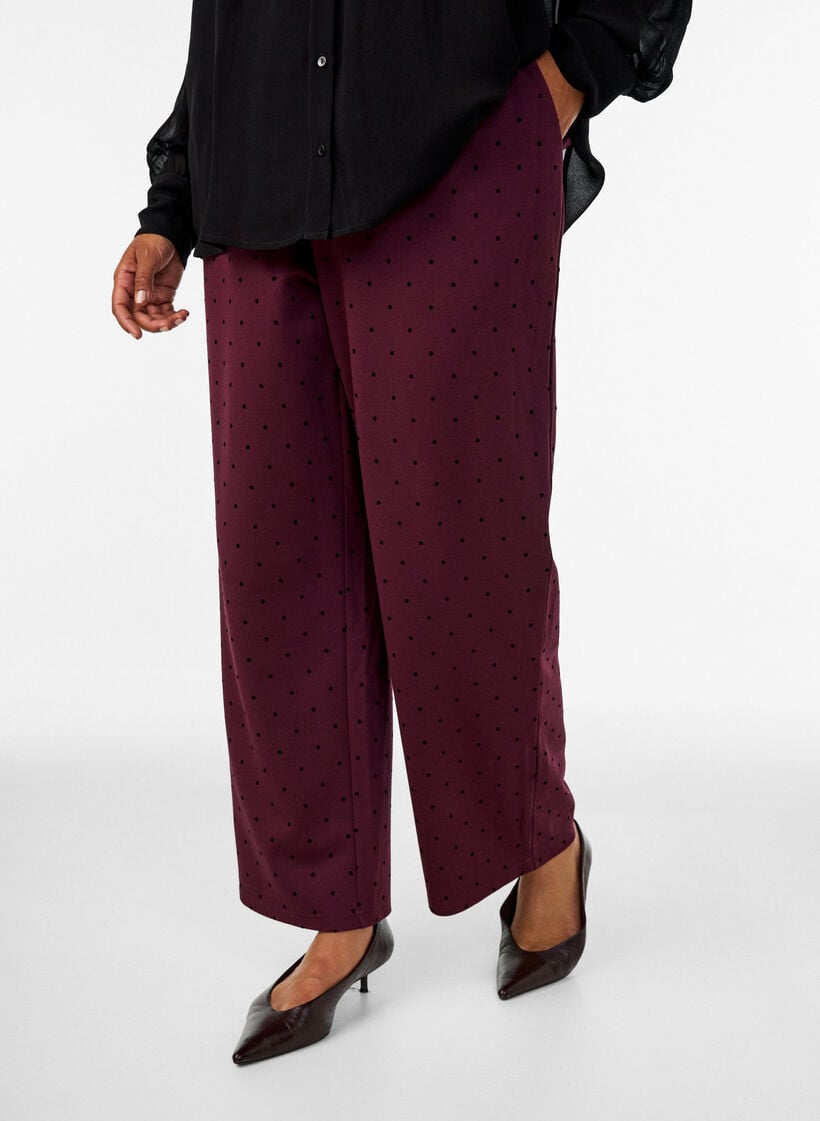 Pantalon &agrave; pois taille haute et coupe droite, Bordeaux, Model image number 2