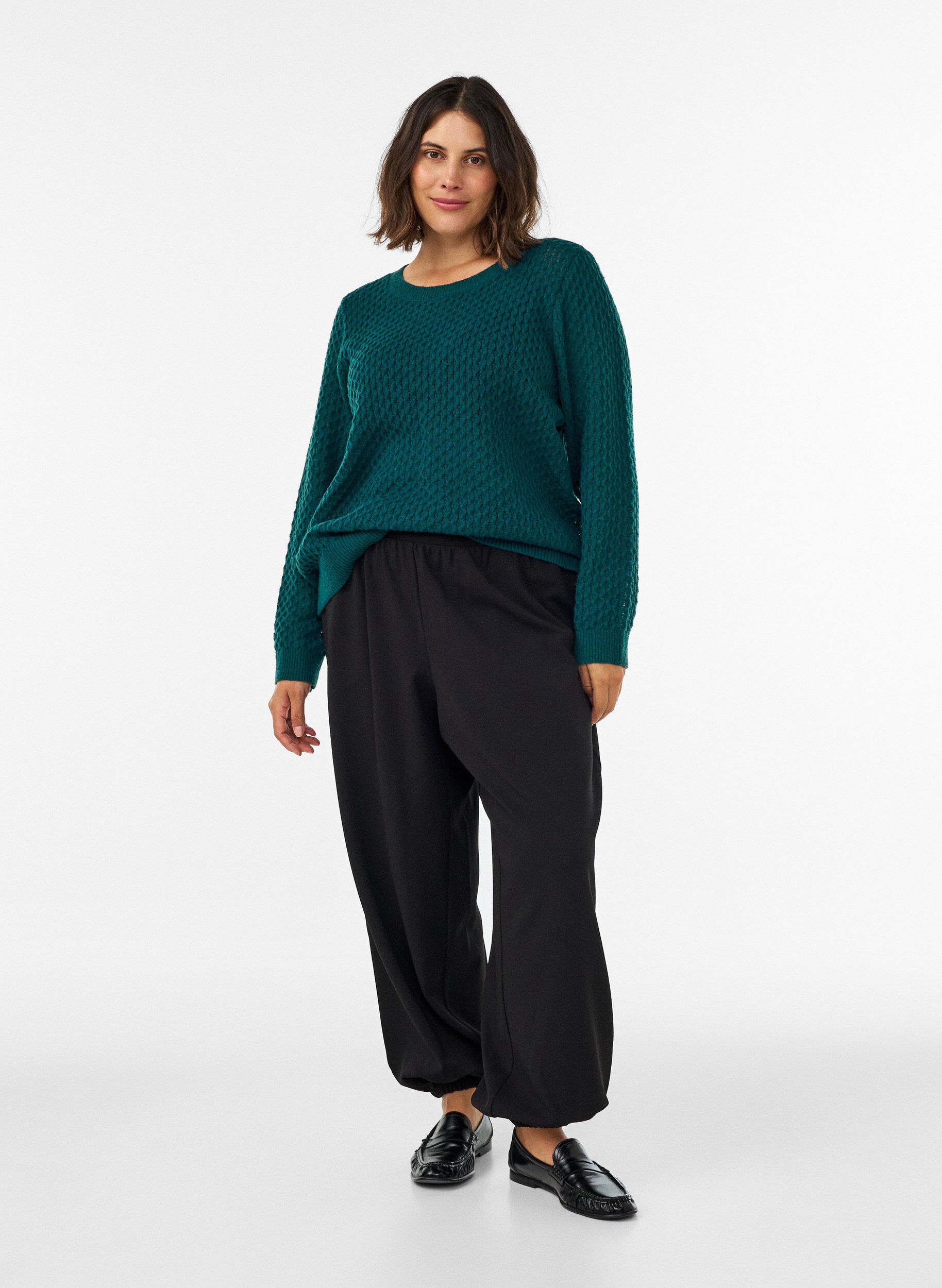 ZizziBlouse en maille avec motif ajour&eacute; textur&eacute;, Vert fonc&eacute;, Model image number 1