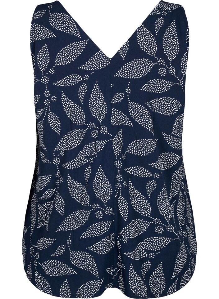 Bedrukte top met v-hals, Navy B. w. Dot Leaf, Packshot image number 1