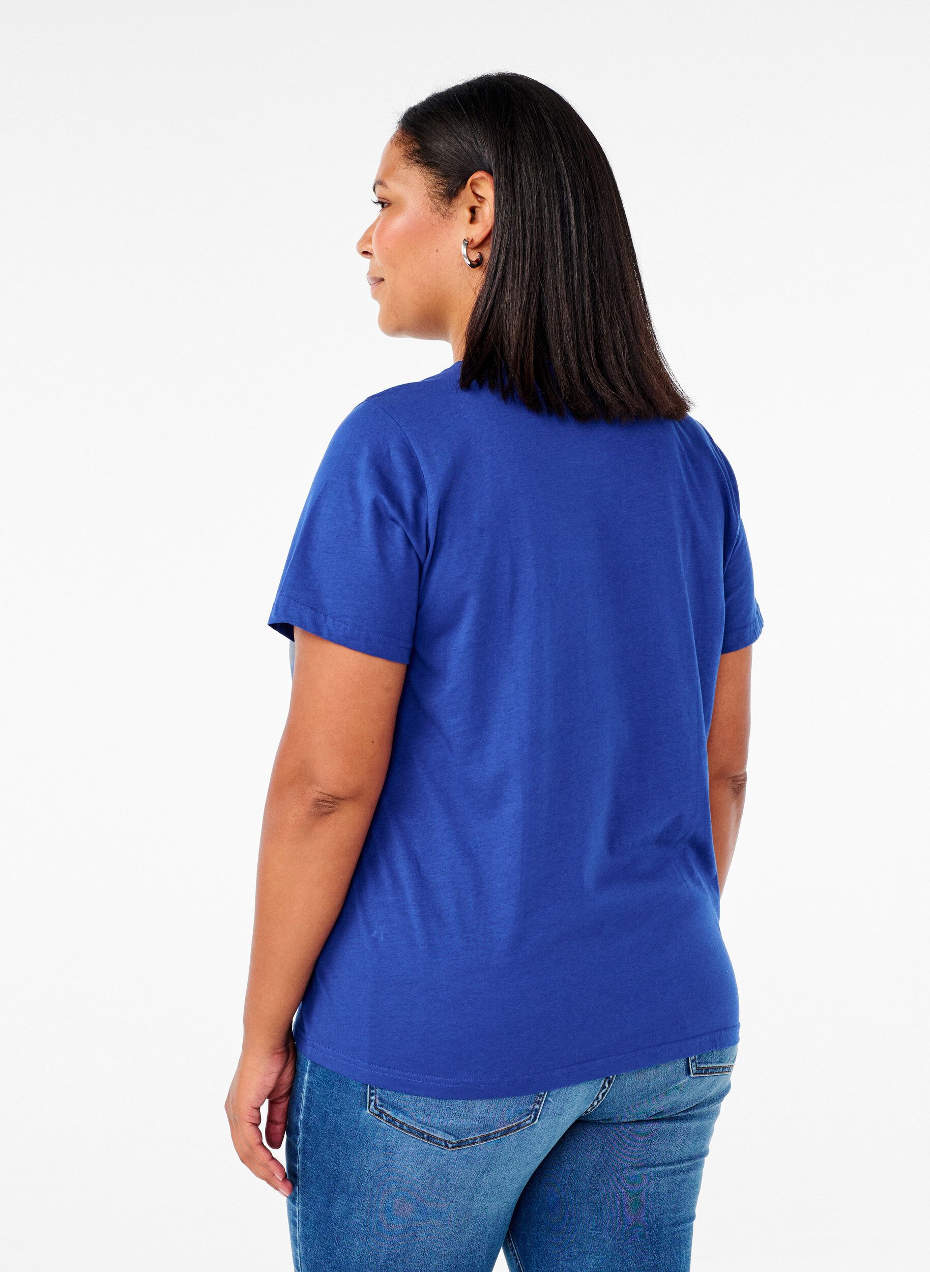 ZizziBasic katoenen T-shirt met ronde hals, Blauw, Model image number 2
