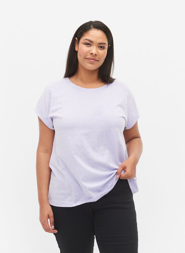 Gemêleerd t-shirt met korte mouwen, Lavender Mél, Model image number 0