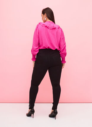 Hoge taille Amy jeans met strass steentjes, Black, Model image number 1
