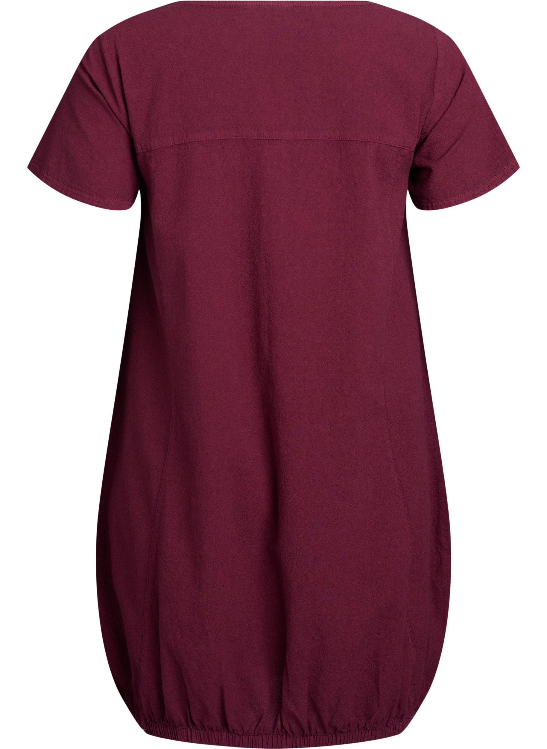 ZizziKatoenen jurk met korte mouwen, Donker Bordeaux, Packshot image number 1