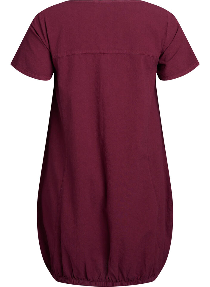 Katoenen jurk met korte mouwen, Donker Bordeaux, Packshot image number 1