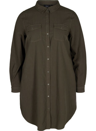 Chemise longue en coton avec poches à la poitrine, Khaki Green, Packshot image number 0