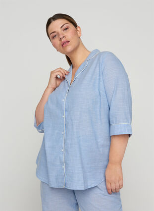 Chemise de nuit rayée en coton, White/Blue Stripe, Model image number 0