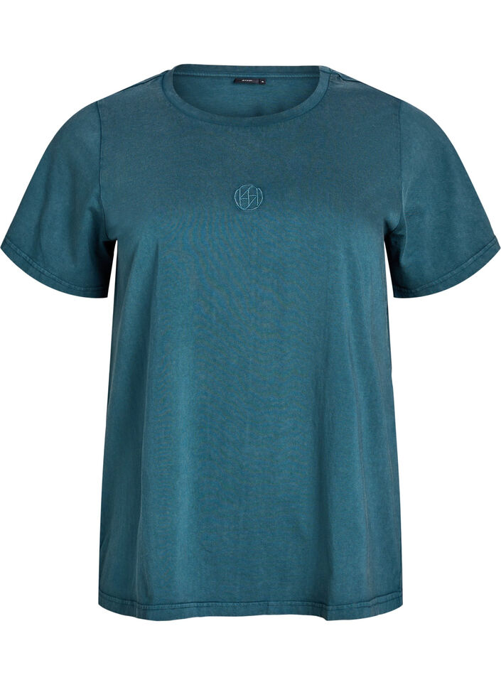 T-shirt in biologische katoen met een gewassen look, Blauw, Packshot image number 0