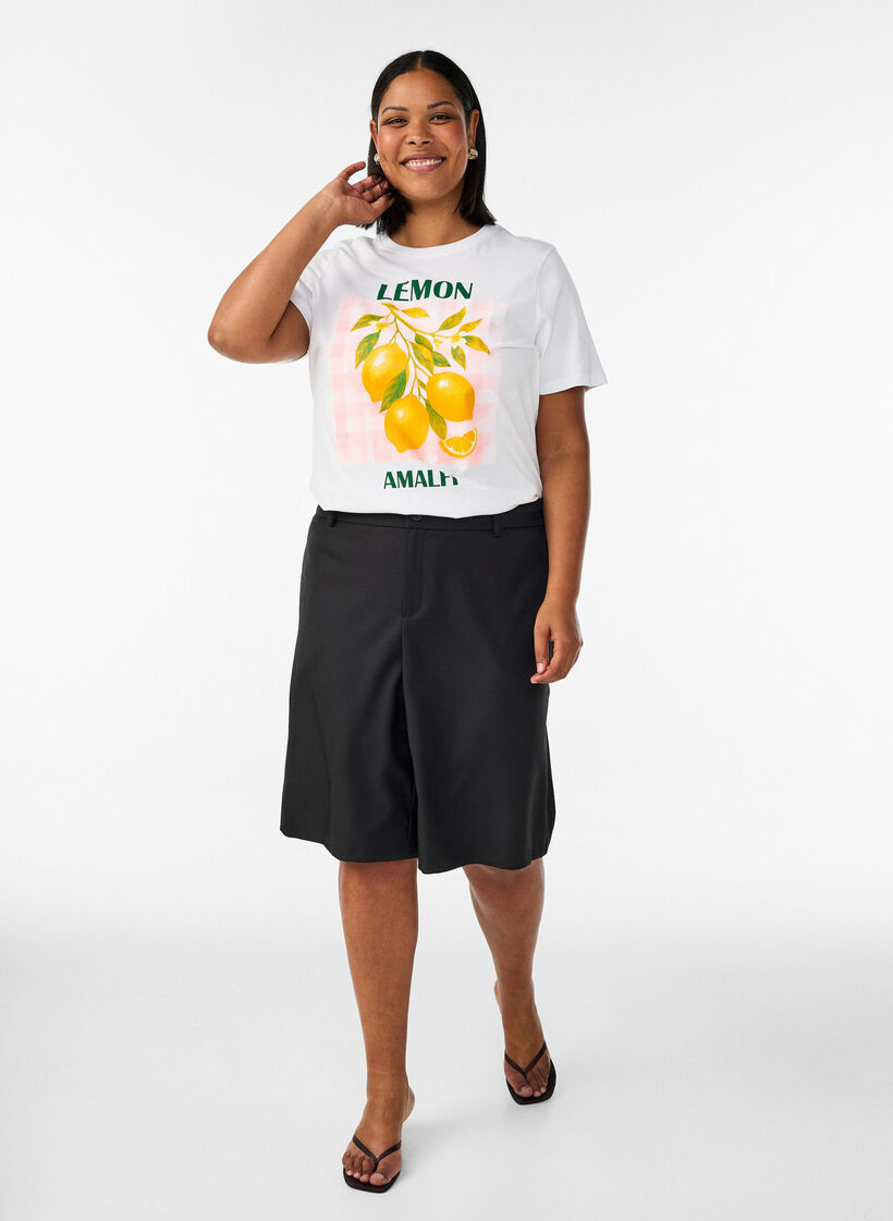 Katoenen T-shirt met print, Wit, Model