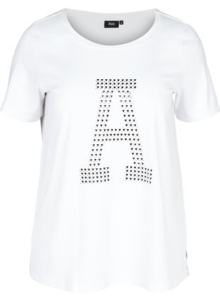Katoenen t-shirt met klinknagels, Bright White, Packshot image number 0