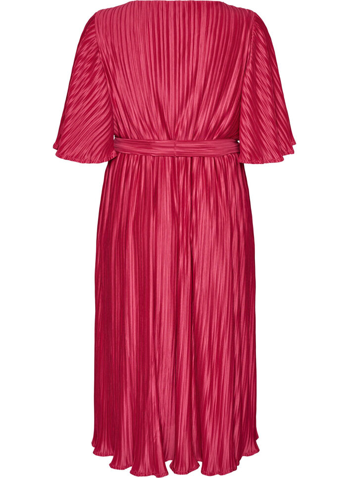 Geplooide midi-jurk met vleermuismouwen, Roze, Packshot image number 1