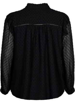 T-shirtblouse met ruches en een gestippelde textuur, Black, Packshot image number 1