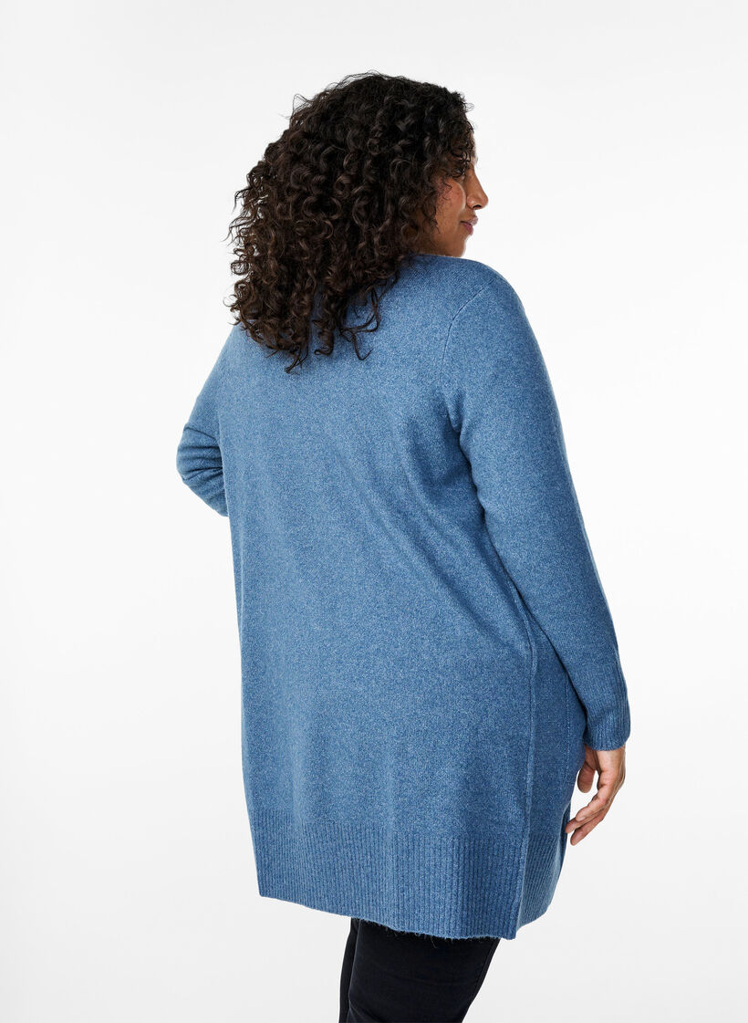 Cardigan en tricot c&ocirc;tel&eacute; avec poches, Bleu, Model image number 2