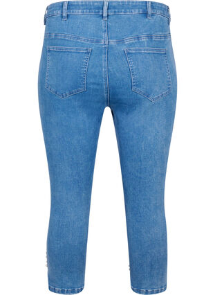 Denim onderbroek met hoge taille en parels, Light blue denim, Packshot image number 1