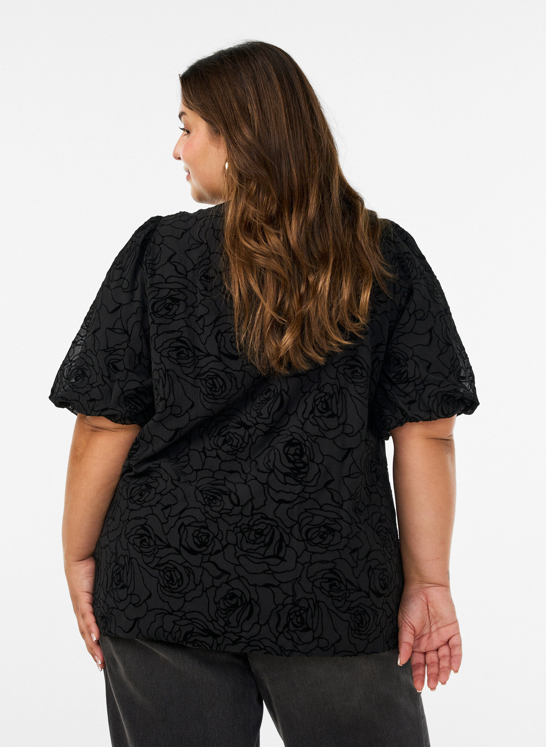 ZizziBlouse met bloemenpatroon en ballonmouwen, Zwart, Model image number 2