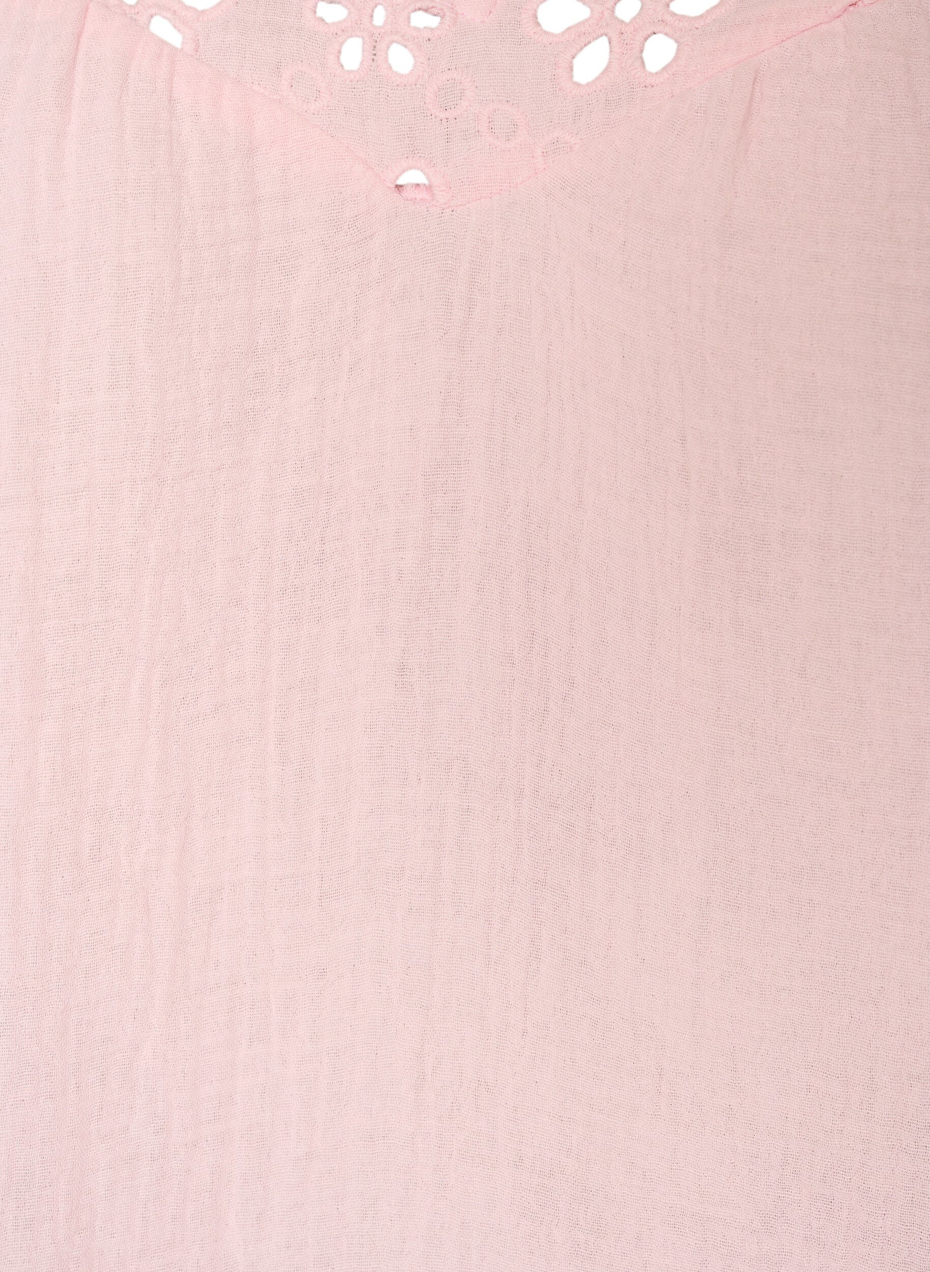 ZizziBlouse in katoen mousseline met broderie anglaise en 1/2 mouwen, Roze, Packshot image number 2