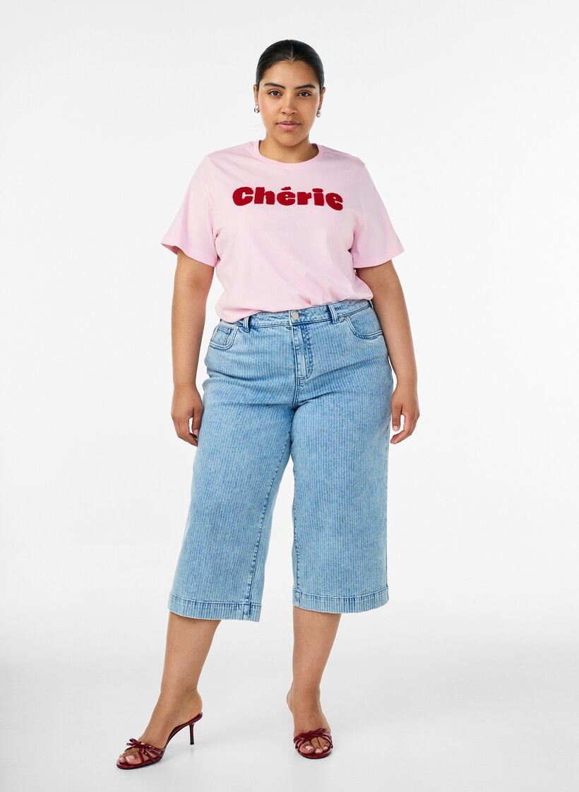 T-shirt en coton bio avec imprim&eacute; sur le devant, Rose, Model image number 1