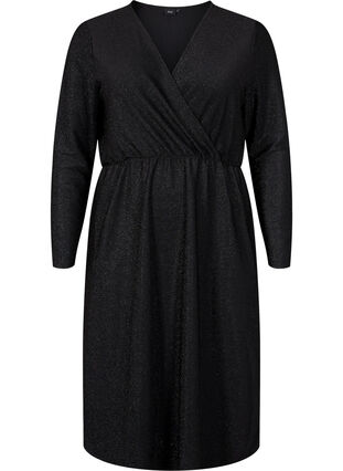 Robe scintillante avec aspect enveloppant et manches longues, Black Black, Packshot image number 0