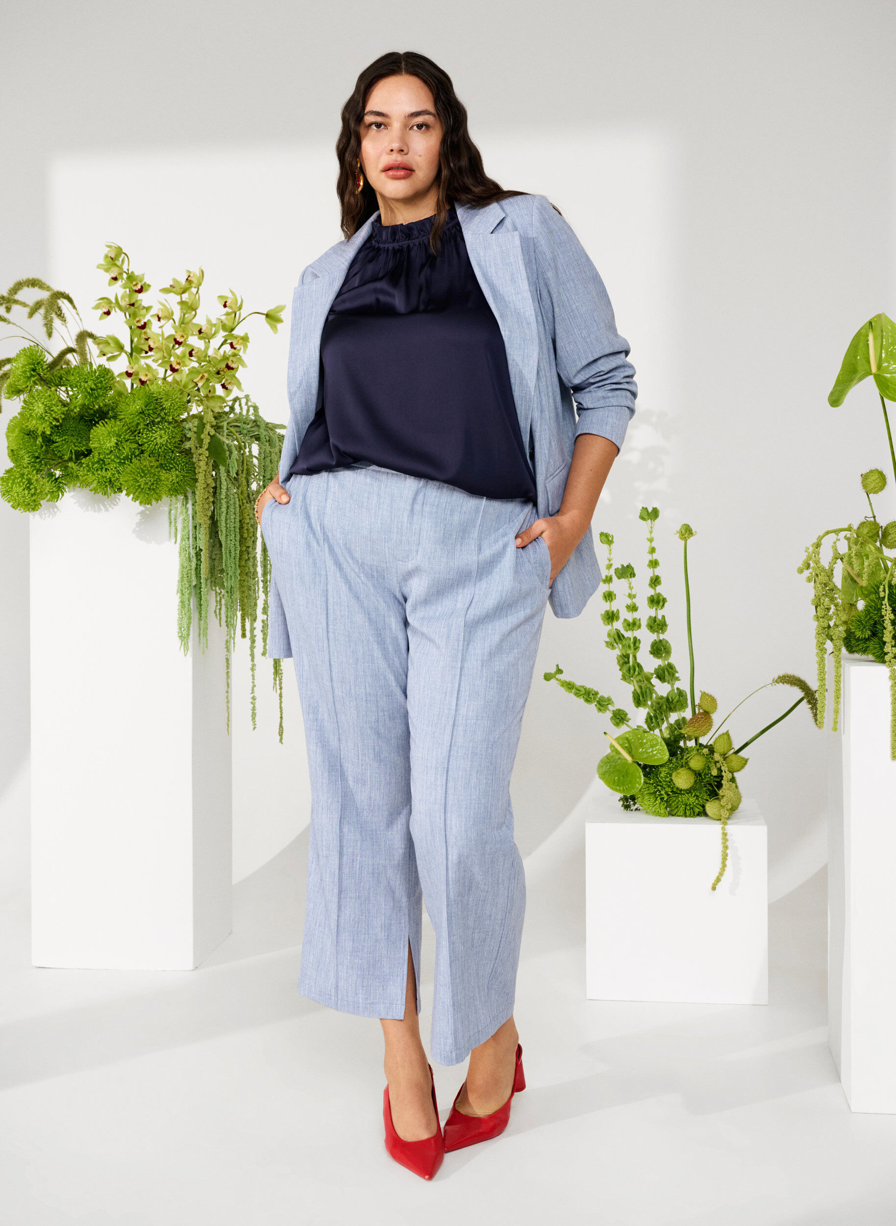 ZizziGem&ecirc;leerde broek met elastiek en knoopsluiting, Infinity , Image image number 0