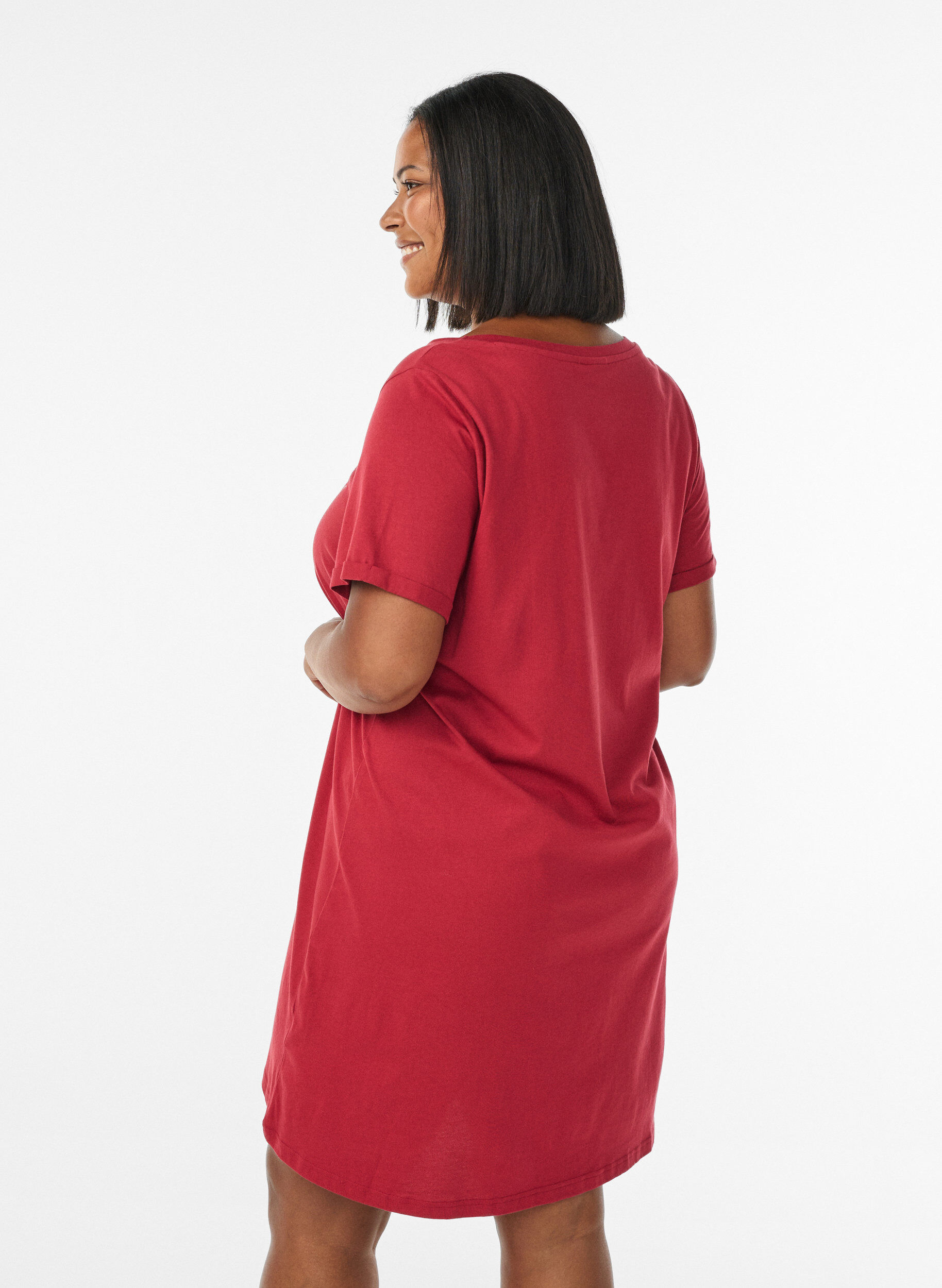 Zizzi Chemise de nuit &agrave; manches courtes en coton biologique, Rouge, Model image number 2