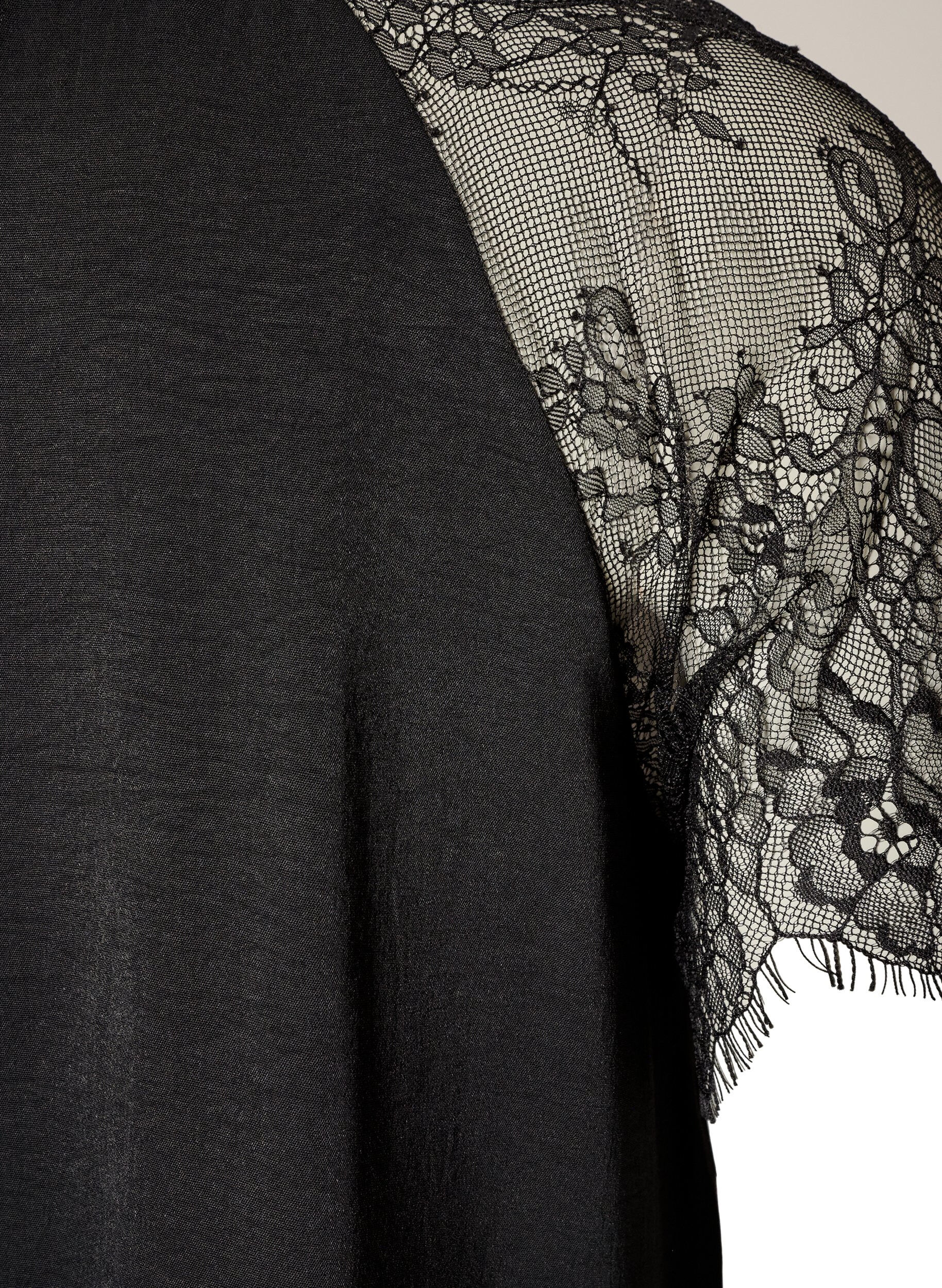 ZizziBlouse &agrave; col montant avec manches courtes en dentelle, Noir, Packshot image number 3
