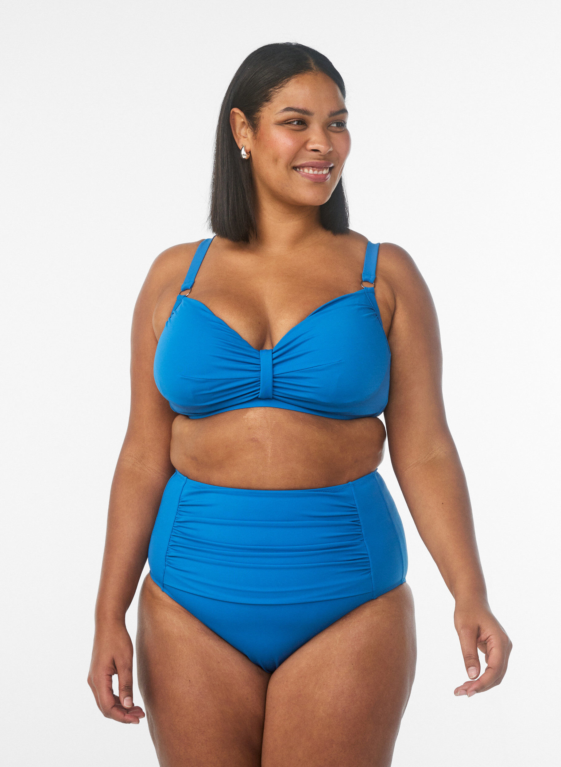 Bas de bikini &agrave; taille haute, Bleu, Model