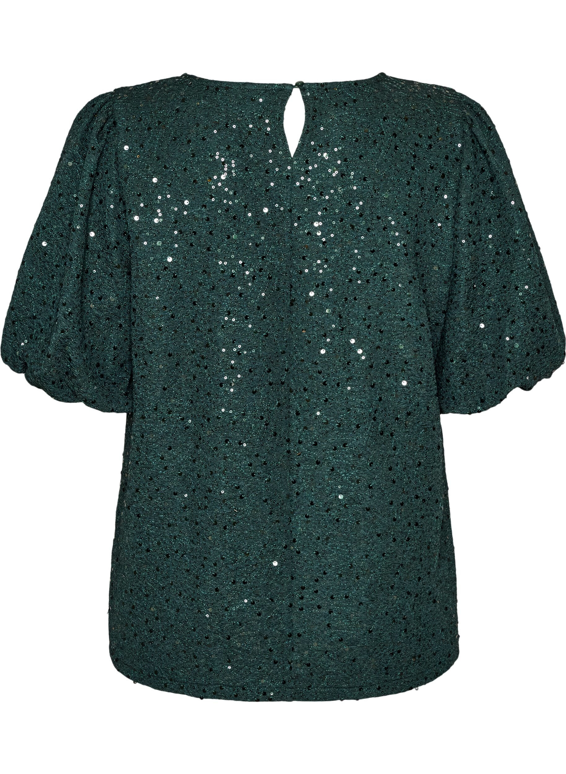 ZizziBlouse &agrave; sequins avec manches ballon, Vert fonc&eacute;, Packshot image number 1