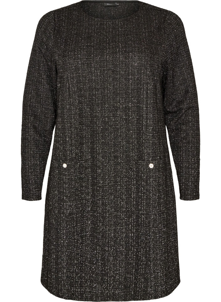 Robe courte boucl&eacute;e avec fils paillet&eacute;s, Noir, Packshot image number 0