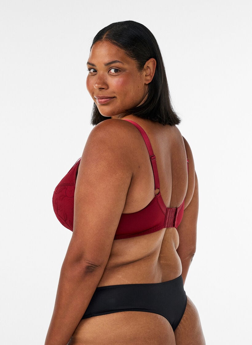 Soutien-gorge rembourr&eacute; en dentelle avec armatures, Rouge, Model image number 2