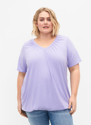 T-shirt mélangé avec bord élastiqué, Lavender Mél, Model image number 0